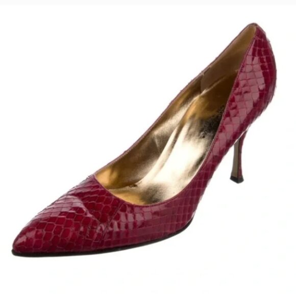 Dolce & Gabbana Burgundy Red Leather Animal/Snakeskin Leather Heels - Picture 3 of 10